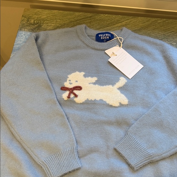 Aelfric Eden Sweaters - Aelfric Eden Blue Sweater with White Dog Design